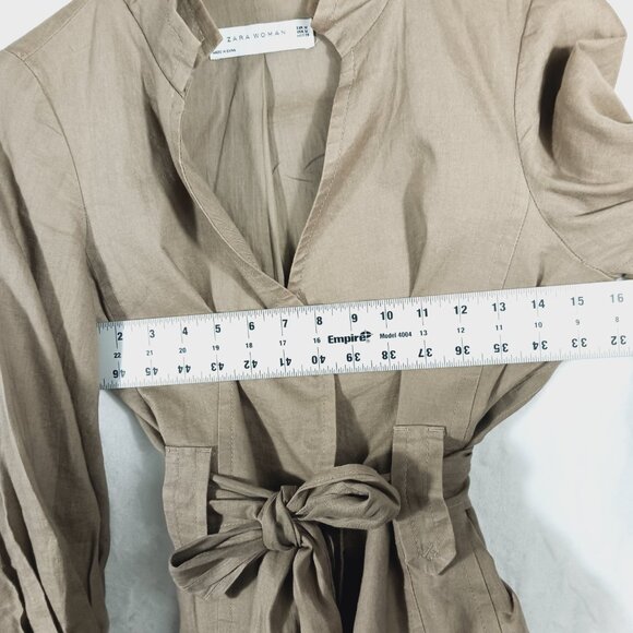 Zara Woman Tan/Brown Linen Jacket Pleated Back, Tie Waist Sz MED Earthy Neutral - Picture 11 of 16